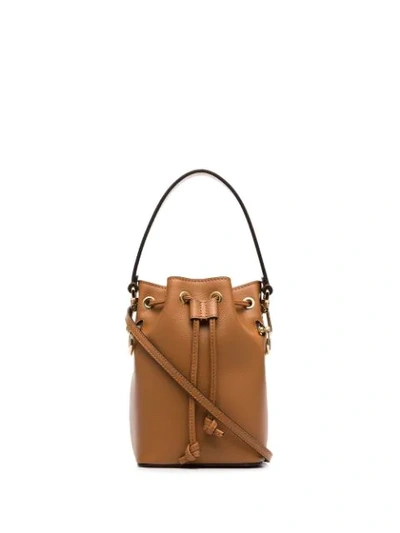 Shop Fendi Brown Mon Tresor Mini Leather Bucket Bag