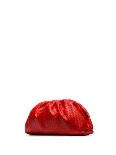 Shop Bottega Veneta Red Woven Leather Clutch Bag