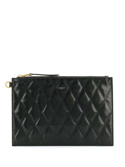 Shop Givenchy Quilted Logo Clutch In Black
