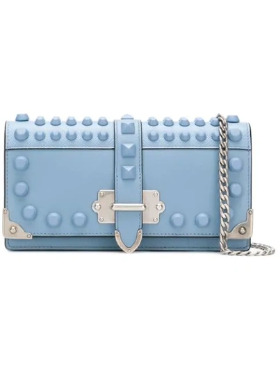 Shop Prada Cahier Studded Mini Bag In Blue