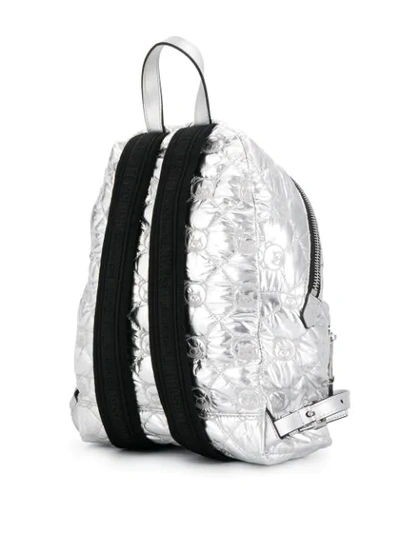 Shop Moschino Metallic Quilted Teddy Bear Backpack In Silver