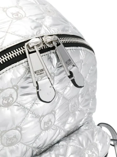 Shop Moschino Metallic Quilted Teddy Bear Backpack In Silver
