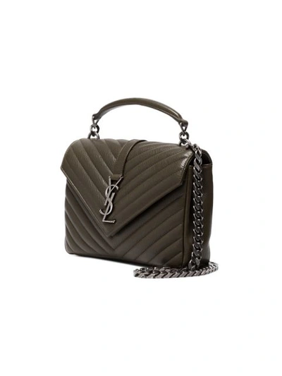 Shop Saint Laurent Khaki Green Monogram Quilted Leather Shoulder Bag