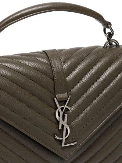 Shop Saint Laurent Khaki Green Monogram Quilted Leather Shoulder Bag
