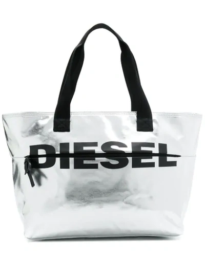 Shop Diesel Handtasche Mit Logo-print In Silver