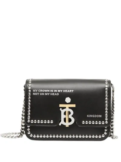 Shop Burberry Small Studded Montage Print Leather Tb Bag In Black