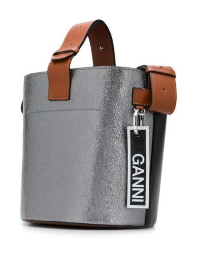 Shop Ganni Two-tone Bucket Bag In Black