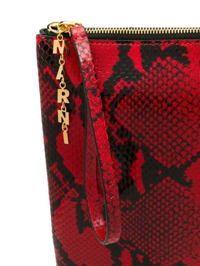 Shop Marni Python Effect Clutch In Red