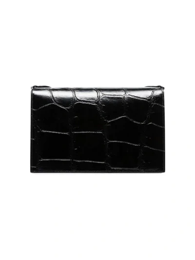 Shop Saint Laurent Black Catherine Croc Print Patent Leather Shoulder Bag