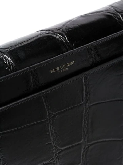 Shop Saint Laurent Black Catherine Croc Print Patent Leather Shoulder Bag