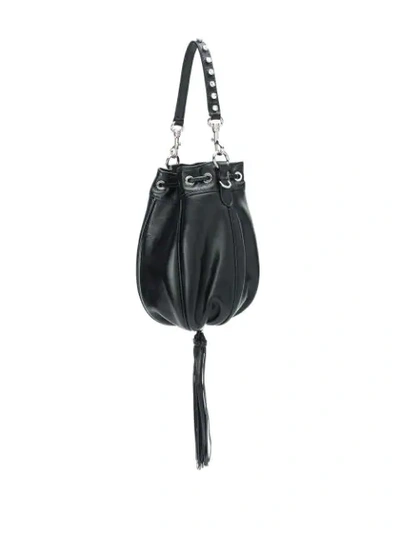 Shop Miu Miu Tassel Embellished Bucket Bag In Black