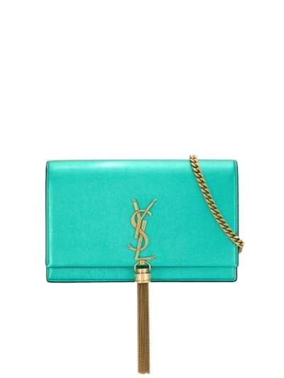 Shop Saint Laurent Kate Tassel Chain Wallet In Blue