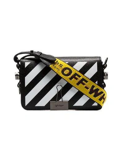 Off White Womens Diagonal Flap Bag Black / White Leather Mini