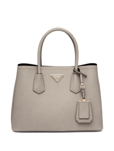 Shop Prada Double Small Leather Bag In Grey