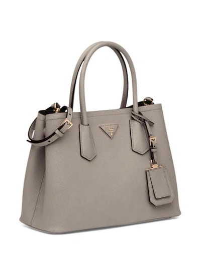 Shop Prada Double Small Leather Bag In Grey