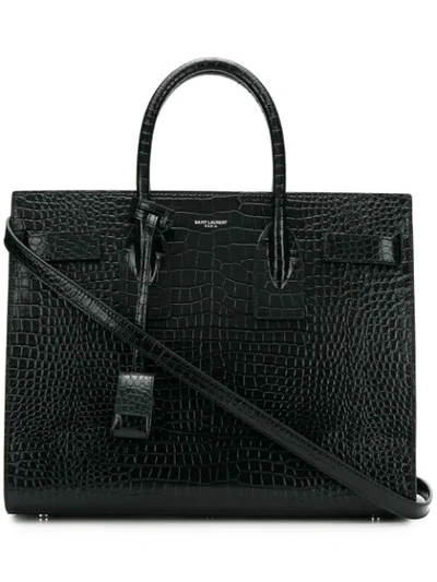 Shop Saint Laurent Crocodile Tote Bag In Green