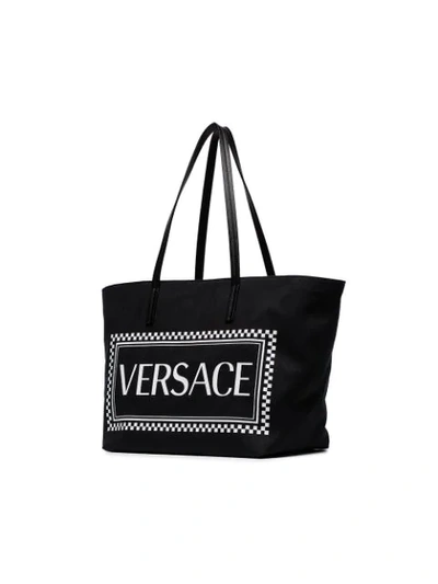 Shop Versace Logo Print Tote Bag In Black