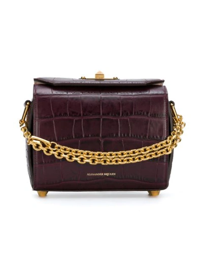 Shop Alexander Mcqueen Dark Purple Box 19 Crocodile Bag In Pink