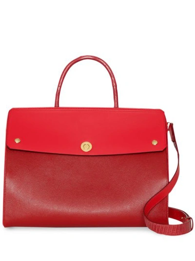 Shop Burberry Small Leather And Suede Elizabeth Bag In Red