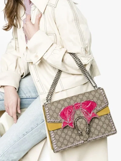 Shop Gucci Brown Dionysus Medium Shoulder Bag With Bow In Yellow