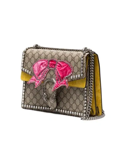Shop Gucci Brown Dionysus Medium Shoulder Bag With Bow In Yellow