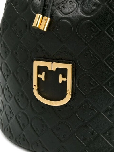 Shop Furla Embossed Logo Bucket Bag In Onyx