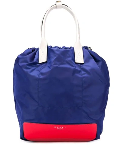 Shop Marni Drawstring Two-tone Backpack In Blue
