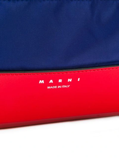 Shop Marni Drawstring Two-tone Backpack In Blue