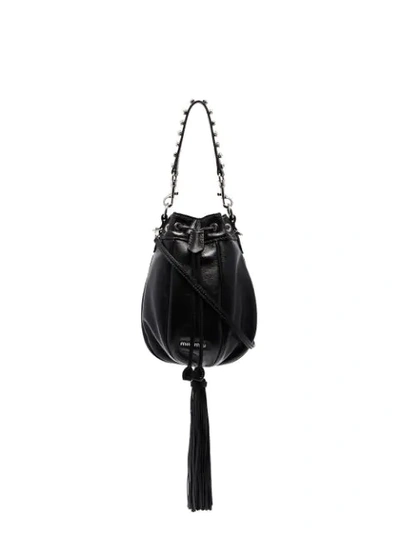 Shop Miu Miu Crystal-embellished Bucket Bag In Black