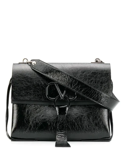 Valentino Garavani Medium V-ring Leather Shoulder Bag In Nero