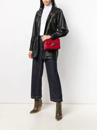 Shop Fendi Ff Foldover Detail Shoulder Bag In Red
