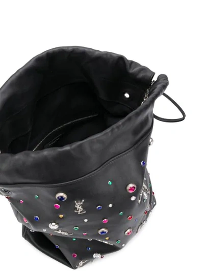 Shop Saint Laurent Black Gem Stud Embellished Teddy Bucket Bag