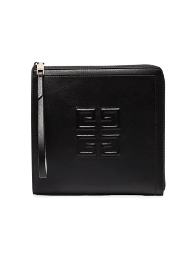 Shop Givenchy Black Leather Logo Embossed Wristlet