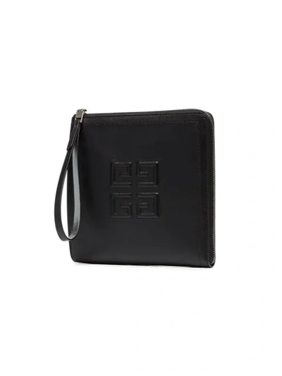 Shop Givenchy Black Leather Logo Embossed Wristlet
