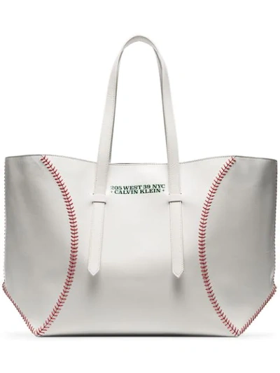Shop Calvin Klein 205w39nyc White Catch Baseball Glass Leather Tote