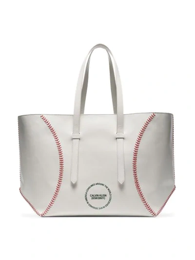 Shop Calvin Klein 205w39nyc White Catch Baseball Glass Leather Tote