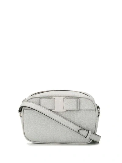 Shop Ferragamo Glitter Embellished Shoulder Bag In Silver