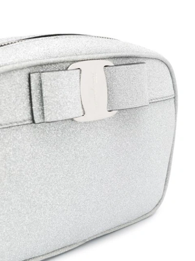 Shop Ferragamo Glitter Embellished Shoulder Bag In Silver