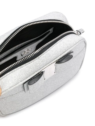 Shop Ferragamo Glitter Embellished Shoulder Bag In Silver