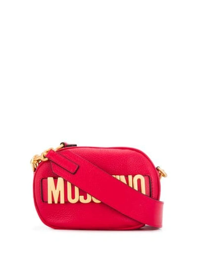 Shop Moschino Lettering Logo Plaque Shoulder Bag In Red