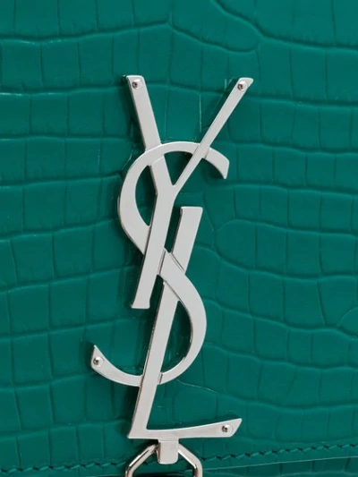 Shop Saint Laurent Kate Embossed Crocodile Effect Shoulder Bag In Green