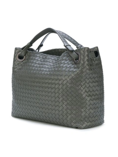 Shop Bottega Veneta Light Grey Intrecciato Nappa Medium Garda Bag