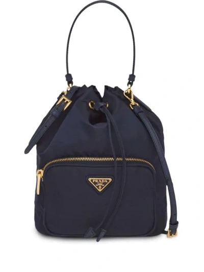 Shop Prada Fabric Shoulder Bag In Blue