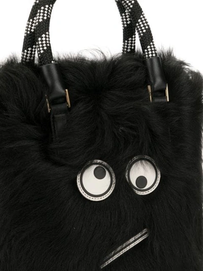 Shop Anya Hindmarch Amused Face Fur Tote In Black