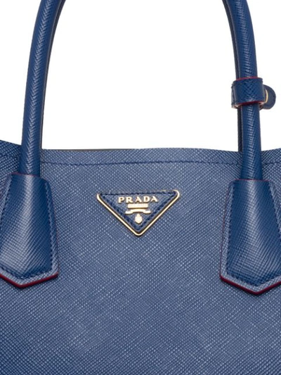 Shop Prada Double Leather Medium Handbag In Blue