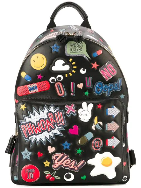 Anya Hindmarch All Over Stickers Mini Leather Backpack In Black Modesens