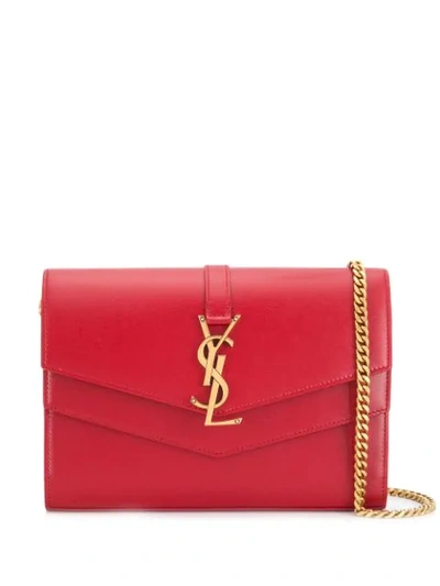 Shop Saint Laurent Sulpice Chain Wallet In Red