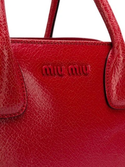 Shop Miu Miu Logo Plaque Tote In Red