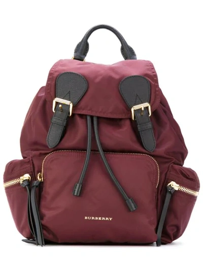 Shop Burberry The Medium Rucksack In Technical Nylon And Leather In Burgundy Red