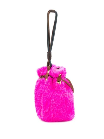 Shop Marni Bindle Shearling Bucket Bag In Pink